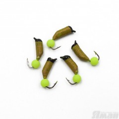 Мормышка вольф. безнасадочная Яман Ручейник №7, d-2.5 мм, L-9.5 мм, вес 0,95 гр., фц. желтый шар,