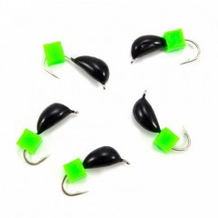 Мормышка безнасад. Яман Банан черный, d-3,5 мм, вес 0,7 г, ядреный кубик зеленый (уп. 5 шт.)