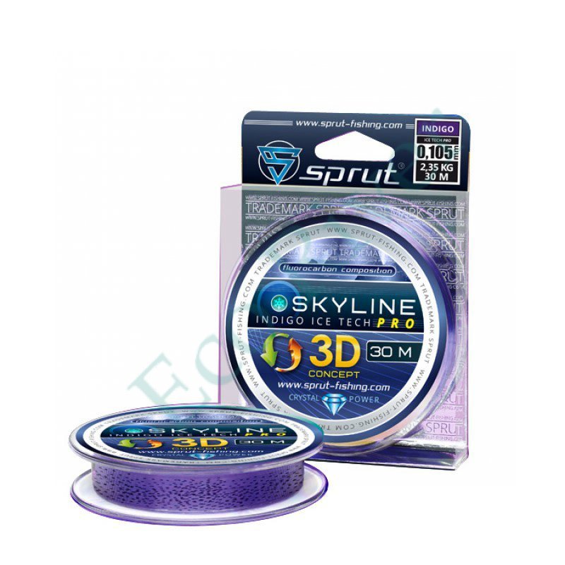 Леска Sprut Skyline 3D Fluorocarbon Composition IceTech PRO indigo 0.165 30м