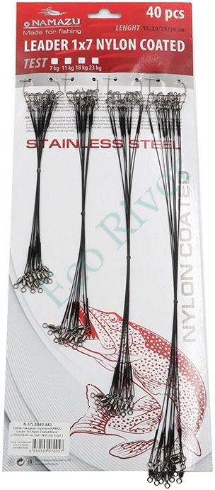 Набор поводков стальных Namazu Leader 1х7 Nylon Coated Black, L-15/20/25/30 см, test- 23 кг (по 10 ш