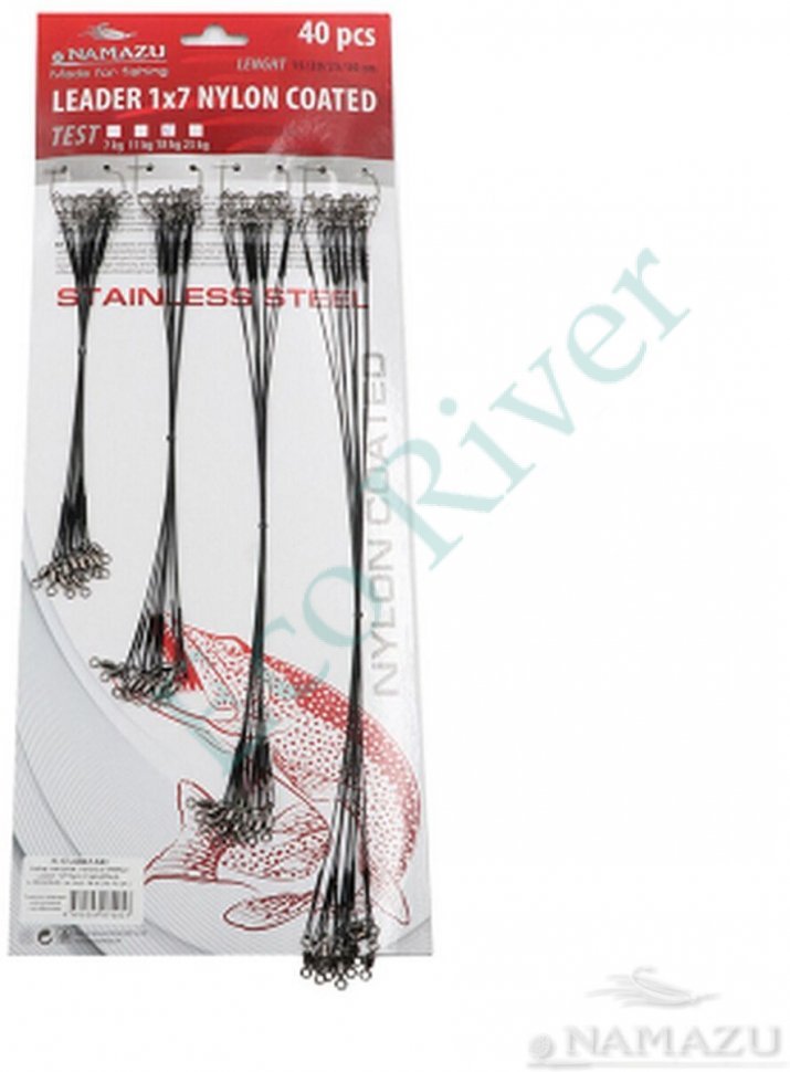 Набор поводков стальных Namazu Leader 1х7 Nylon Coated Black, L-15/20/25/30 см, test- 23 кг (по 10 ш