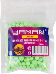 Пенопласт рыболовный Yaman Анис, d 4-7 мм, цв. зелёный (уп. 250 шт)/50/