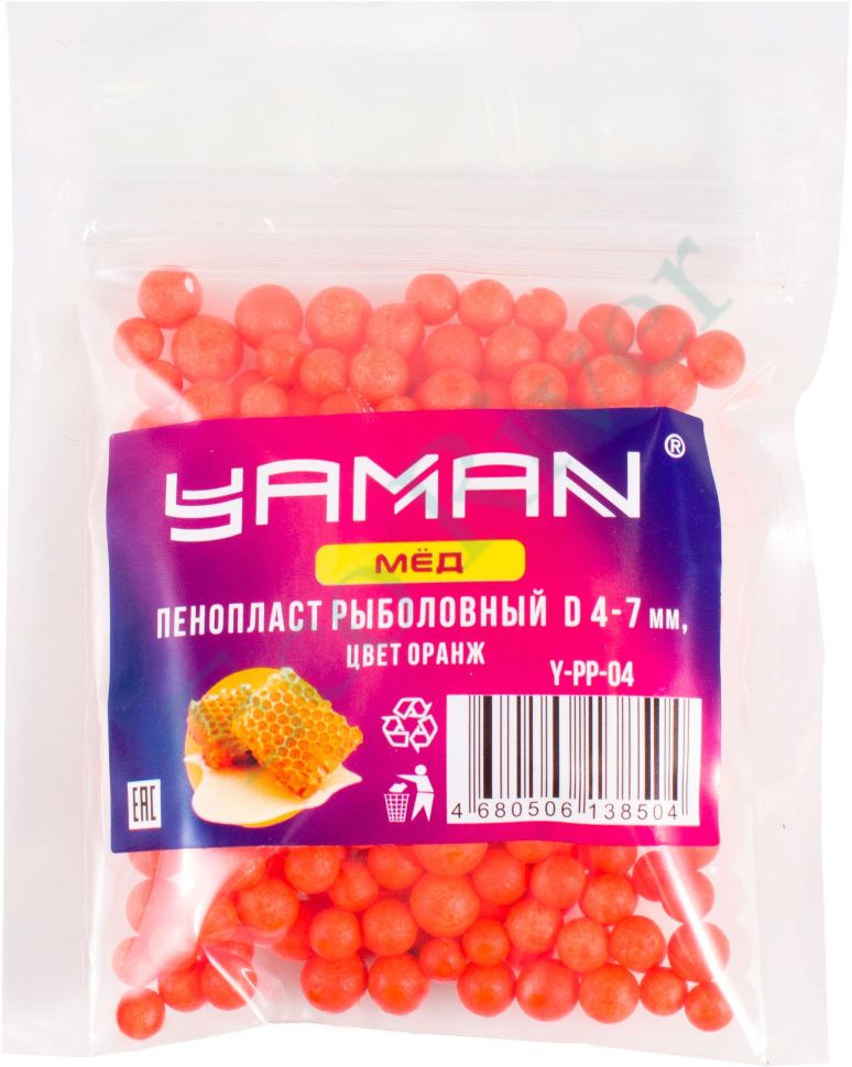 Пенопласт рыболовный Yaman Мёд, d 4-7 мм, цв. оранжевый (уп. 250 шт)/50/