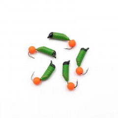 Мормышка вольф. безнасадочная Яман Ручейник №7, d-2.5 мм, L-9.5 мм, вес 0,95 гр., фц. красный шар,