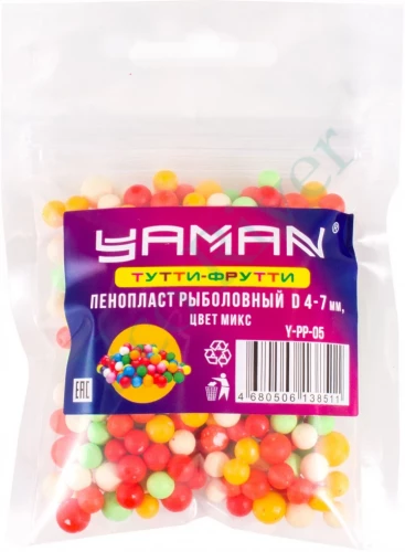 Пенопласт рыболовный Yaman Тутти-фрутти, d 4-7 мм, цв. микс (уп. 250 шт)/50/
