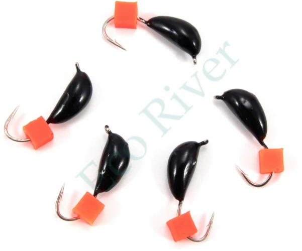 Мормышка безнасад. Яман Банан черный, d-4 мм, вес 1 г, ядреный кубик красный (уп. 5 шт.)