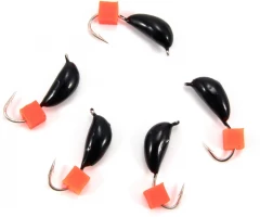 Мормышка безнасад. Яман Банан черный, d-4 мм, вес 1 г, ядреный кубик красный (уп. 5 шт.)