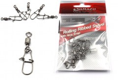 Вертлюг с застежкой Namazu ROLLING RIBBED SWIVEL WITH NICE SNAP, цв. BN, р. 14, test-4 кг, катаный (