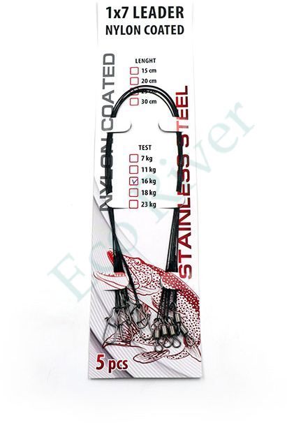 Поводок стальной Namazu Leader 1х7 Nylon Coated Black, d-0,42 мм, L-20 см, test- 18 кг (уп. 5 шт.)