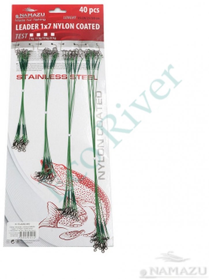 Набор поводков стальных Namazu Leader 1х7 Nylon Coated Green, L-15/20/25/30 см, test- 18 кг (по 10 ш