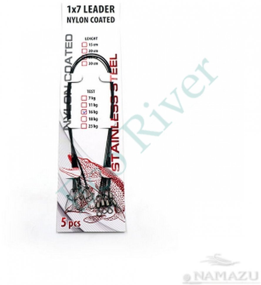 Поводок стальной Namazu Leader 1х7 Nylon Coated Black, d-0,42 мм, L-30 см, test- 18 кг (уп. 5 шт.)