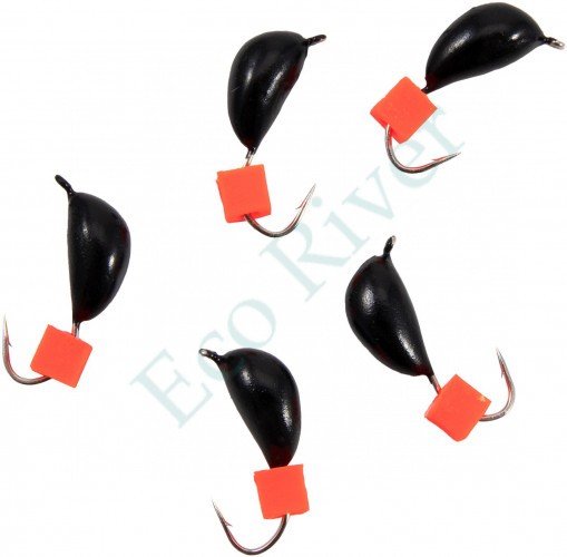 Мормышка безнасад. Яман Банан черный, d-4,5 мм, вес 1,3 г, ядреный кубик красный (уп. 5 шт.)