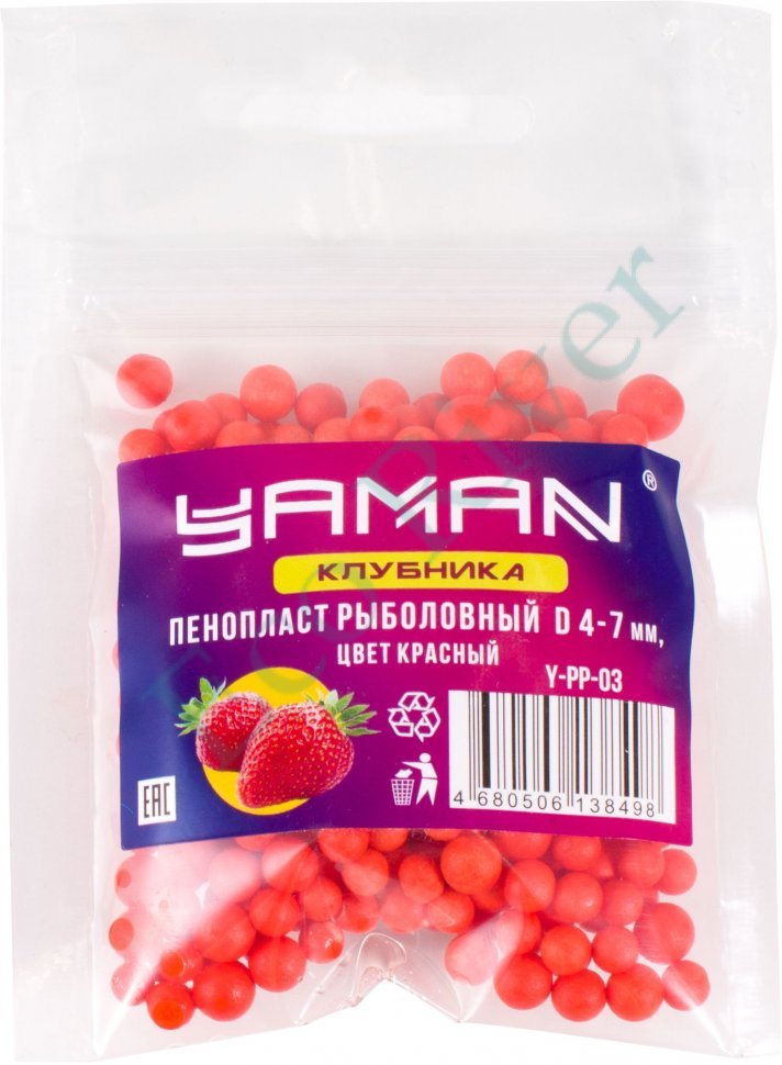 Пенопласт рыболовный Yaman Клубника, d 4-7 мм, цв. красный (уп. 250 шт)/50/