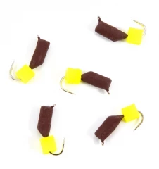 Мормышка безнасад. Яман Гвоздекубик матовый шоколад, d-3 мм, вес 0,85 г, ядр.кубик желтый(уп.5 шт)