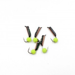 Мормышка вольф. безнасадочная Яман Столбик №5, d-2 мм, L-9.5 мм, вес 0,65 гр., фц. желтый шар, цв.