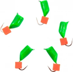 Мормышка безнасад. Яман Гвоздекубик зелёный, d-3,5 мм, вес 1 г, ядреный кубик желтый (уп. 5 шт.)