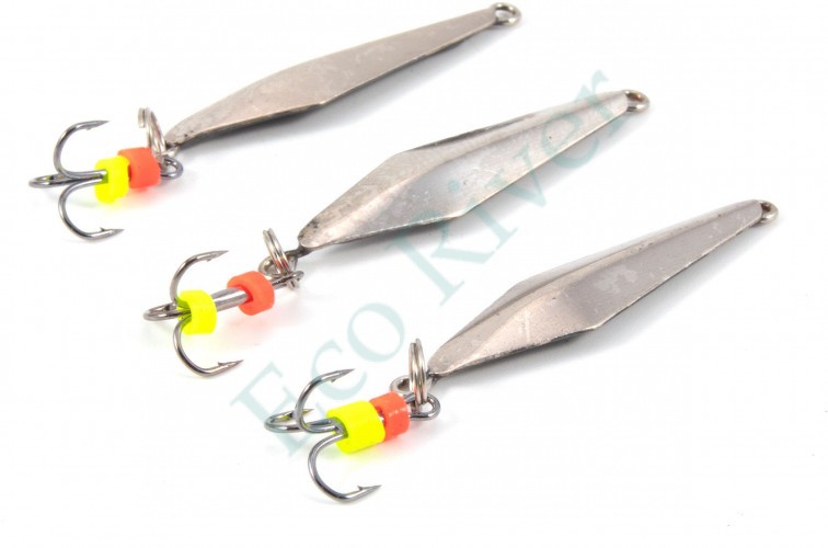 Блесна вертикальная Яман Скат с тройником ,размер 33 мм, вес 2,7 г, цвет никель (уп.3 шт.)/150/