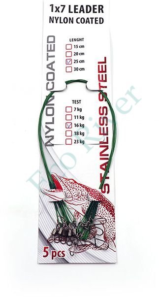 Поводок стальной Namazu Leader 1х7 Nylon Coated Green, d-0,24 мм, L-15 см, test- 7 кг (уп. 5 шт.)