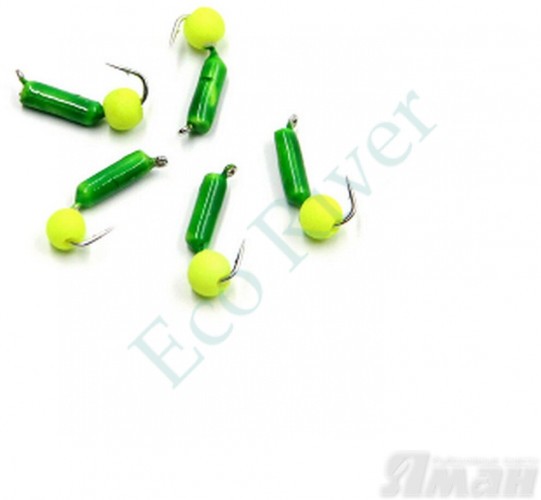Мормышка безнасадочная Яман Гвоздешарик зеленый, d-2,5 мм, вес 0,6 г, шарик желтый неон (уп. 5 шт.