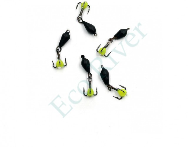 Мормышка вольф. безнасадочная Яман Дьявол с подвесным тройником, d-3 мм, вес 0,6 г, капля с глазко