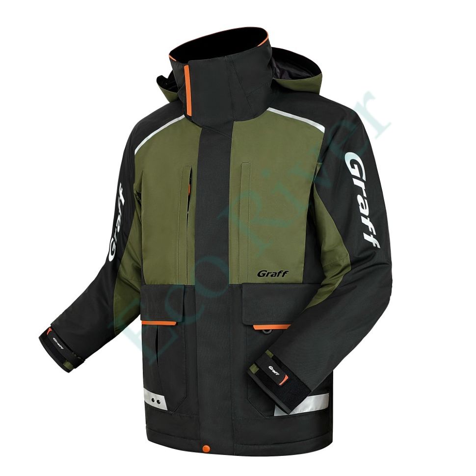 Костюм рыболовный Graff зимний (поплавок, до -15 гр.) размер 3XL/176-182 (Bratex 8000, черно-оливковый)