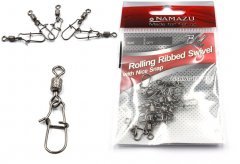 Вертлюг с застежкой Namazu ROLLING RIBBED SWIVEL WITH NICE SNAP, цв. BN, р. 2, test-65 кг, катаный (