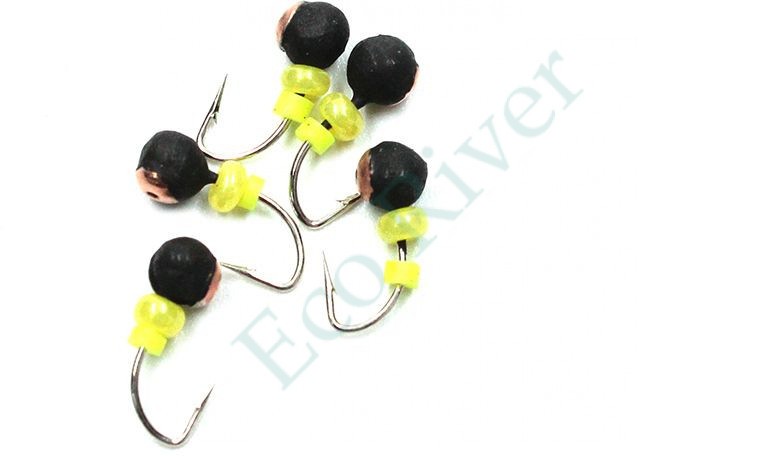 Мормышка вольфрамовая Яман Дробь с медной коронкой, d-5 мм, вес 1,2 г, бисер и кембрик, цв. флуор. желтый (