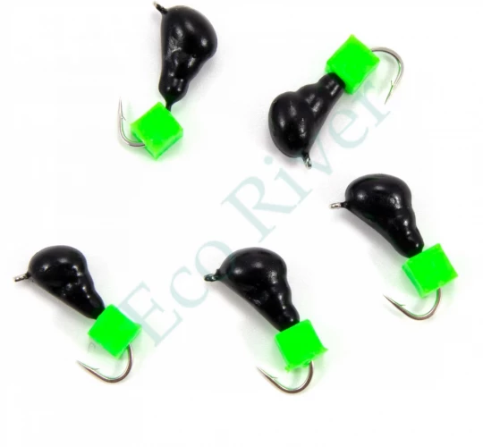 Мормышка безнасад. Яман Муравей с ушком, вес 0,6 г, ядреный кубик зелёный (уп. 5 шт.)