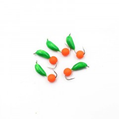 Мормышка безнасадочная Яман Банан зеленый, d-3 мм, вес 0,5 г, шарик оранжевый неон (уп. 5 шт.)