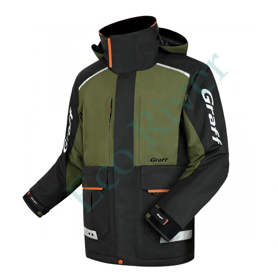 Костюм рыболовный Graff зимний (поплавок, до -15 гр.) размер 4XL/182-188 (Bratex 8000, черно-оливковый)