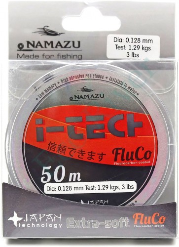 Леска Namazu I-Tech Fluco, L-50 м, d-0,128 мм, test-1,29 кг, прозрачная/10/