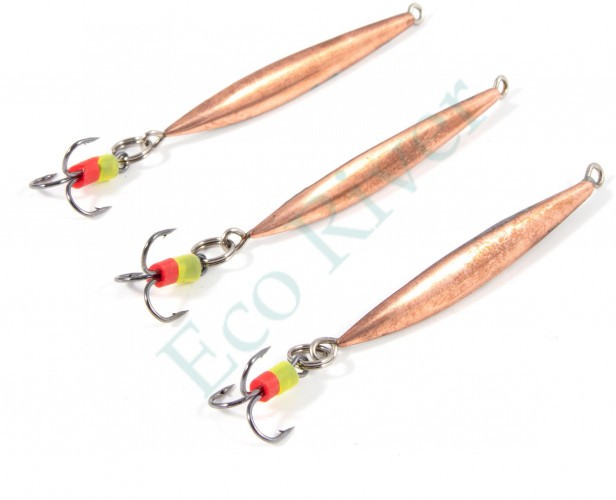 Блесна вертикальная Яман Стрела с тройником,размер 40 мм, вес 2,7 г, цвет медь (уп.3 шт.)/150/