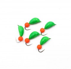 Мормышка безнасадочная Яман Банан зеленый, d-4,5 мм, вес 1,3 г, шарик оранжвый неон (уп. 5 шт.)