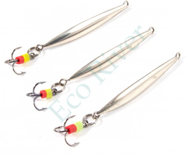 Блесна вертикальная Яман Стрела с тройником,размер 40 мм, вес 2,7 г, цвет никель (уп.3 шт.)/150/