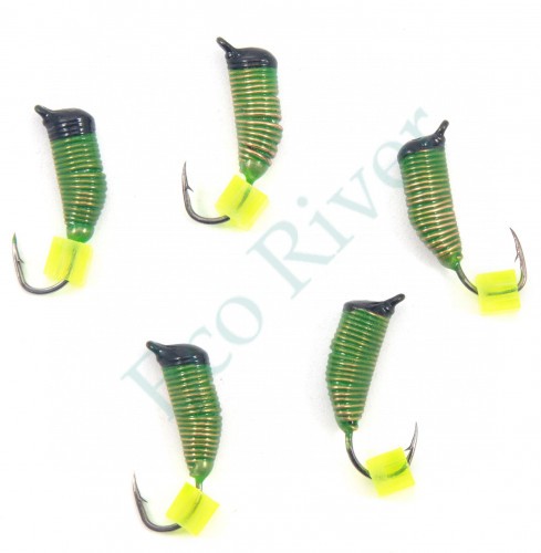 Мормышка вольф. безнасадочная Яман Ручейник №7, d-2,5 мм, L-9.5 мм, вес 0,90 гр., фц. желтый кубик