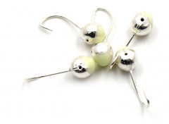 Мормышка Яман шар с отв.,цв.SILVER PLATED, с фосф. пяткой, d 5, вес 0,7 г (уп. 5 шт.)