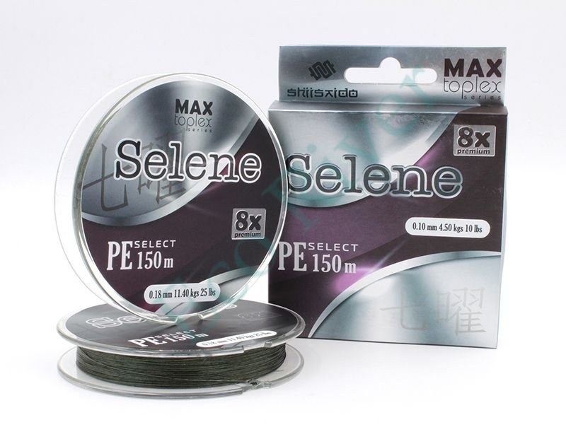 Шнур плетеный Shii Saido Selene 8X, L-150 м, d-0,405 мм, test-29,45 кг, mosgreen/10/