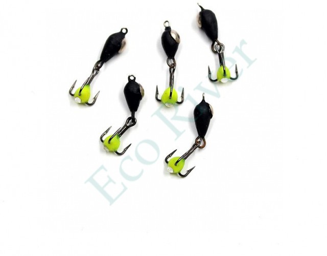 Мормышка вольф. безнасадочная Яман Дьявол с коронкой из никеля и подвесным тройником, d-3 мм, вес