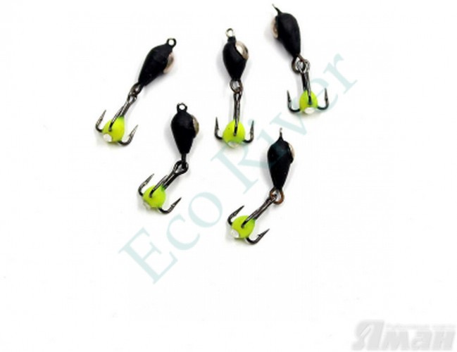 Мормышка вольф. безнасадочная Яман Дьявол с коронкой из никеля и подвесным тройником, d-3 мм, вес