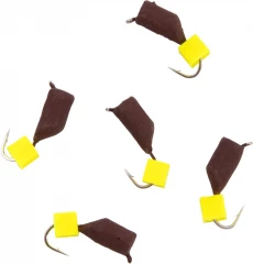 Мормышка безнасад. Яман Гвоздекубик матовый шоколад, d-3,5 мм, вес 1 г, ядр.кубик желтый (уп.5 шт)