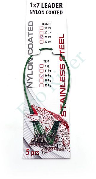 Поводок стальной Namazu Leader 1х7 Nylon Coated Green, d-0,30 мм, L-30 см, test- 11 кг (уп. 5 шт.)