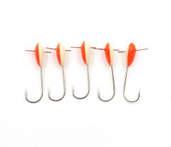 Мормышка полимерная Яман Капля с отверстием, кр. №6, цв. фосфор-оранж. (уп. 5 шт.)