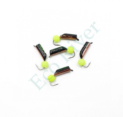 Мормышка вольф. безнасадочная Яман Столбик №7, d-2.5 мм, L-9.5 мм, вес 0,90 гр., фц. желтый шар, ц