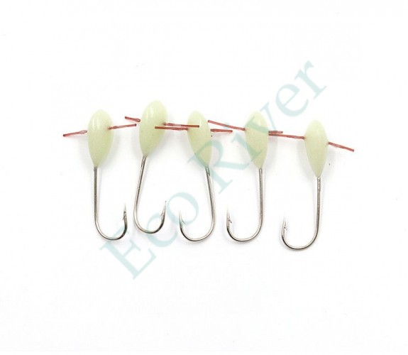 Мормышка полимерная Яман Капля с отверстием, кр. №8, цв. фосфор (уп. 5 шт.)