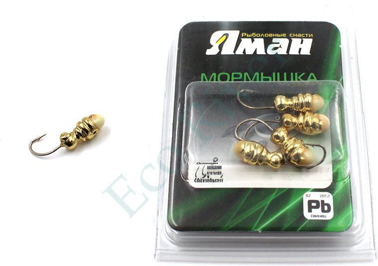 Мормышка Яман шмель с отв.,цв.GOLD PLATED, с фосф. пяткой, вес 1,2 г (уп. 5 шт.)