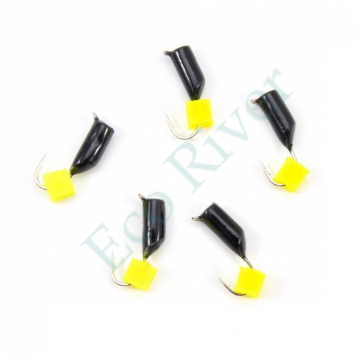 Мормышка безнасад. Яман Гвоздекубик черный, d-3 мм, вес 0,85 г, ядреный кубик желтый (уп. 5 шт.)