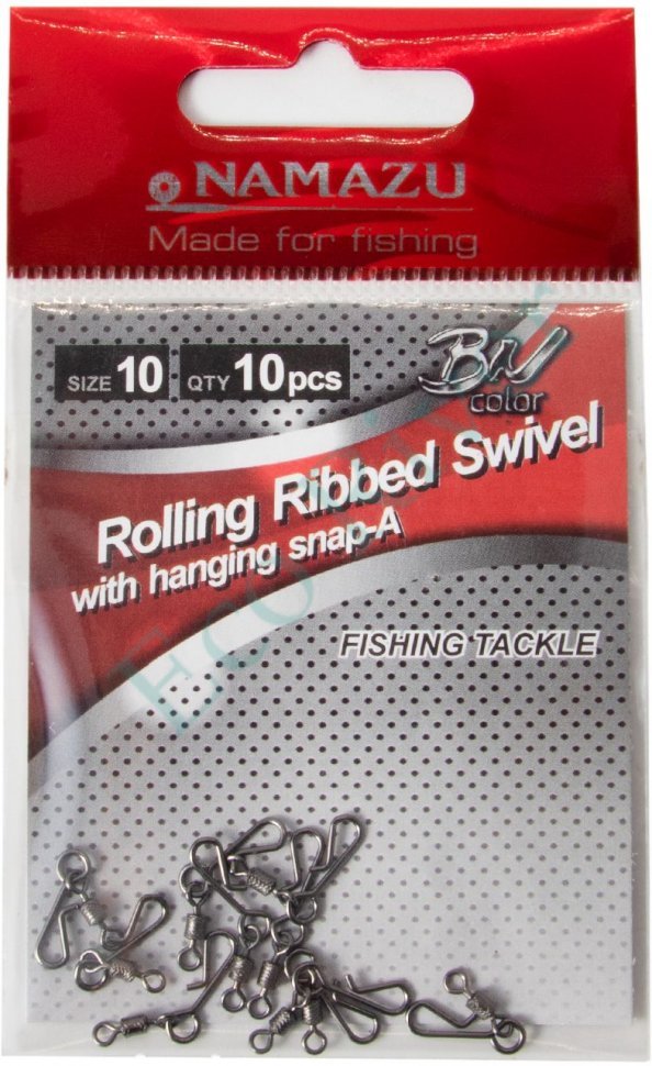 Вертлюг с форелевой заст. Namazu ROLLING RIBBED SWIVEL WITH HANGING SNAP-A, цв. BN, р. 10, test-5 кг