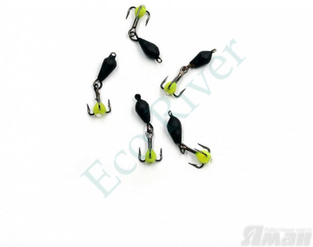 Мормышка вольф. безнасадочная ЯМАН Дьявол с подвесным тройником, d-3 мм, вес 0,6 г, капля с глазком, цв. флуор. красный (уп. 5 шт.)