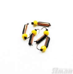 Мормышка вольф. безнасадочная ЯМАН Столбик №5, d-2 мм, L-9.5 мм, вес 0,83 гр., кристалл желтый,  цв. медь, (уп.5 шт.)