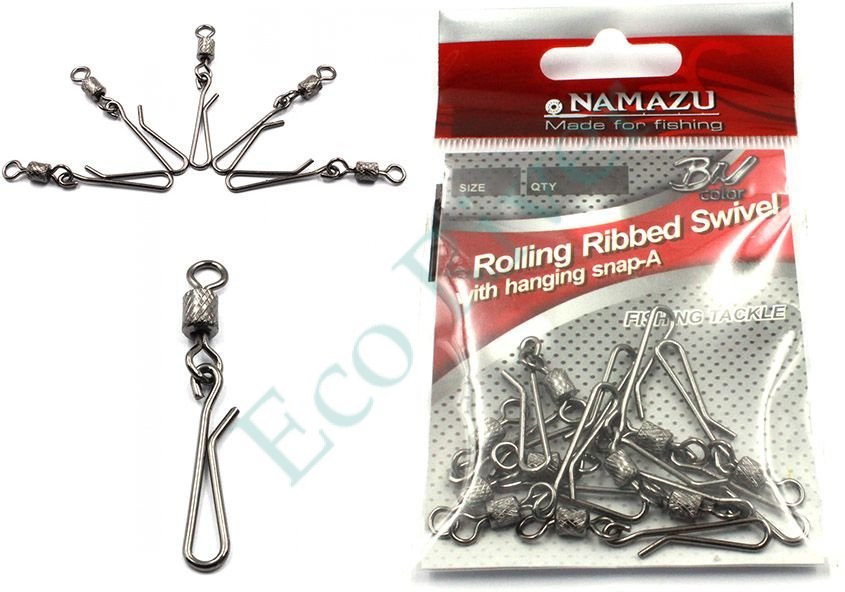 Вертлюг с форелевой заст. Namazu ROLLING RIBBED SWIVEL WITH HANGING SNAP-A, цв. BN, р. 6, test-19 кг